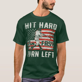 Hit Hard Run Snel Sla linksaf VS vlag honkbal spel T-shirt