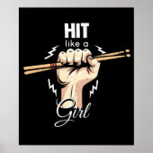 Hit Like a Girl Drummer and Drum stick Poster (Voorkant)