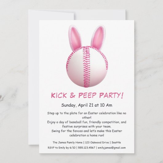 Hit & Peep Feest – Pasen honkbal uitnodiging (Voorkant)