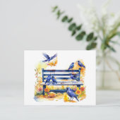 Hitchcock Day Kraaien op Bench Briefkaart (Staand voorkant)