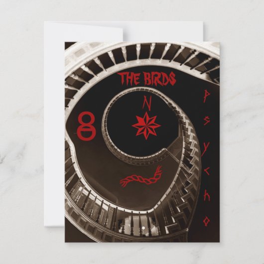 HITCHCOCKESQUE PARTY THEME INVITATION HITCHCOCK KAART (Voorkant)