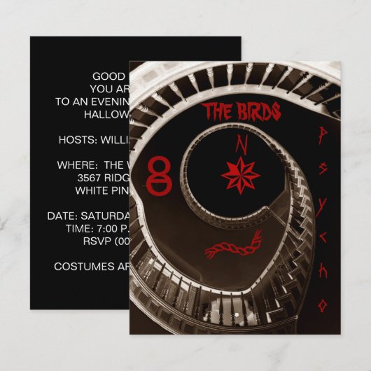 HITCHCOCKESQUE PARTY THEME INVITATION HITCHCOCK KAART (Voorkant / Achterkant)