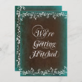 Hitched Aqua Brown Wedding Invitations Kaart (Voorkant / Achterkant)