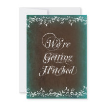 Hitched Aqua Brown Wedding Invitations