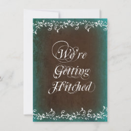 Hitched Aqua Brown Wedding Invitations Kaart