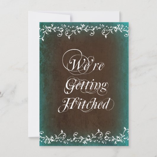 Hitched Aqua Brown Wedding Invitations Kaart (Voorkant)