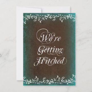 Hitched Aqua Brown Wedding Invitations Kaart