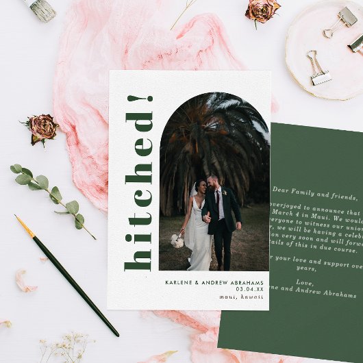 Hitched Arch Photo Typography Wedding Elopement Aankondiging