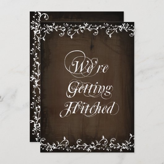 Hitched Rustic Brown Wedding Invitations Kaart (Voorkant / Achterkant)