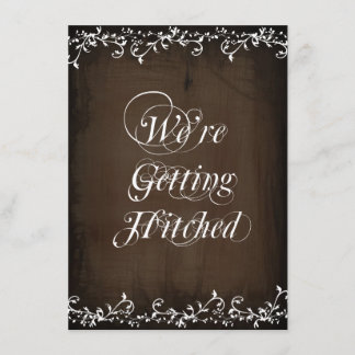 Hitched Rustic Brown Wedding Invitations Kaart