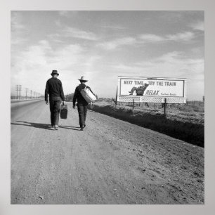 Hitchhikers Buiten Los Angeles, 1937. Vintage Poster