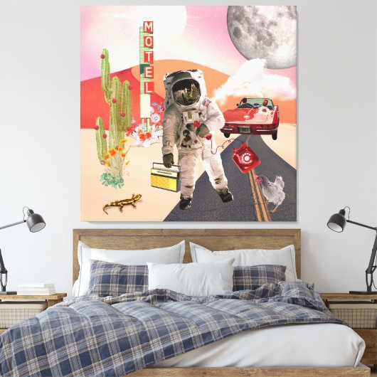 Hitchhiking Astronaut Surreal Collage Canvas Print (Insitu (Slaapkamer))