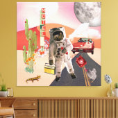Hitchhiking Astronaut Surreal Collage Canvas Print (Insitu (Woonkamer))