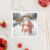 Hitchhiking Lady Snowman With Florida Sign Servet (Insitu)