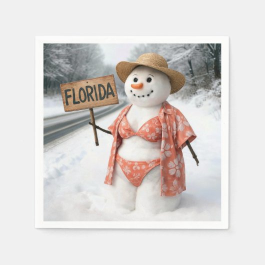 Hitchhiking Lady Snowman With Florida Sign Servet (Voorkant)