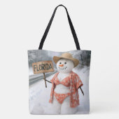 Hitchhiking Snow Lady With Florida Sign Tote Bag (Achterkant)