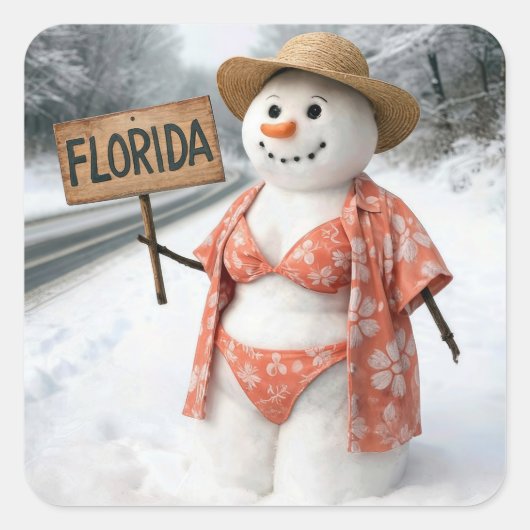 Hitchhiking Snow Lady With Florida Sign Vierkante Sticker (Voorkant)