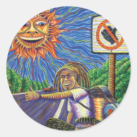 Hitchiking Hobo Ronde Sticker (Voorkant)