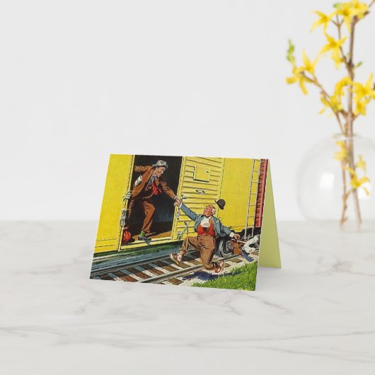 Hitching een Free Ride Train Railroad Box-Car Kaar Kaart (Gele Bloem)