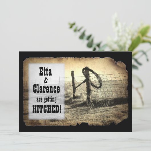 Hitching Post Wedding Invitation Kaart (Staand voorkant)