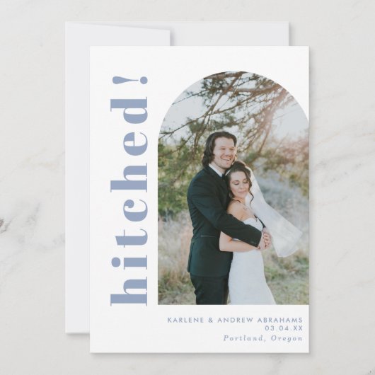 Hitted Arch Photo Dusty Blue Wedding Elopement Aankondiging (Voorkant)