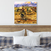 "Hitting Pay Dirt" van Charles M Russell Canvas Afdruk (Insitu (Slaapkamer))