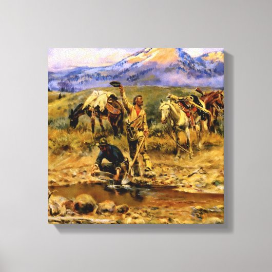 "Hitting Pay Dirt" van Charles M Russell Canvas Afdruk (Voorkant)