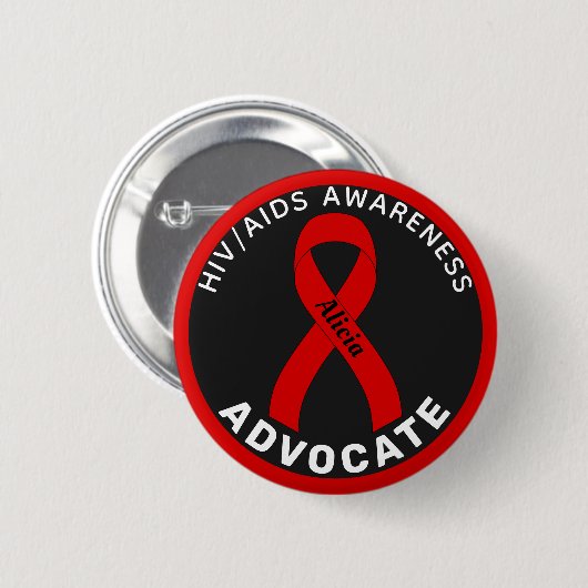 HIV/AIDS Advocate Ribbon Black Button (Voorkant /achterkant)