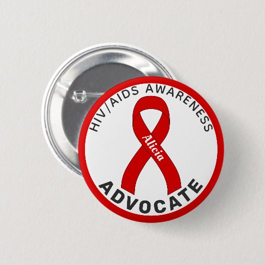 HIV/AIDS Advocate Ribbon White Button (Voorkant /achterkant)
