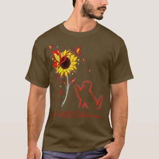 HIV AIDS Awareness SunflowerButterfly Cat  T-shirt