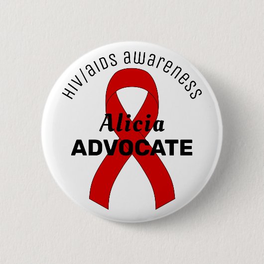 HIV/AIDS Ribbon White Button (Voorkant)