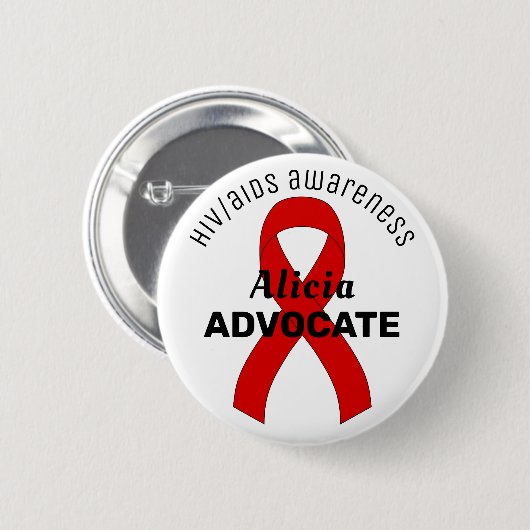 HIV/AIDS Ribbon White Button (Voorkant /achterkant)