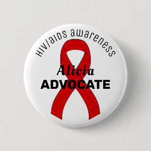HIV/AIDS Ribbon White Button