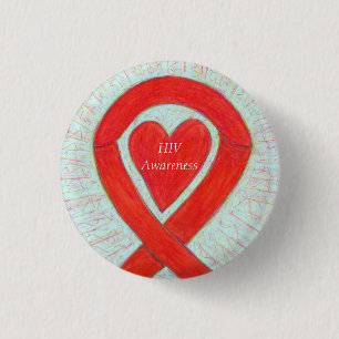HIV Awareness Heart Ribbon Custom Art Pin Ronde Button 3,2 Cm