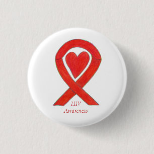 HIV Awareness Heart Ribbon Custom Art Pin Ronde Button 3,2 Cm