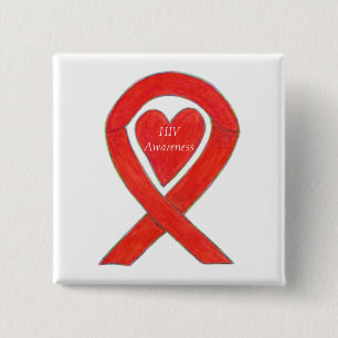 HIV Awareness Heart Ribbon Custom Art Pin Vierkante Button 5,1 Cm