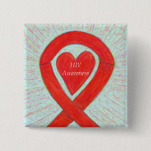 HIV Awareness Heart Ribbon Custom Art Pin Vierkante Button 5,1 Cm