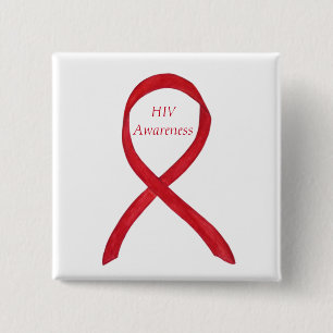 HIV Awareness Ribbon Custom Art Pin Vierkante Button 5,1 Cm