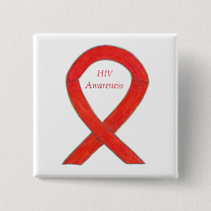 HIV Awareness Ribbon Custom Art Pin Vierkante Button 5,1 Cm