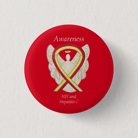 HIV - Hepatitis C Awareness Angel HCV Ribbon Pins Ronde Button 3,2 Cm (Voorkant)