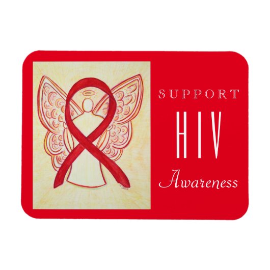 HIV Red Awareness Ribbon Angel Custom Gift Magnet Magneet (Horizontaal)
