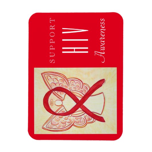 HIV Red Awareness Ribbon Angel Custom Gift Magnet Magneet (Verticaal)