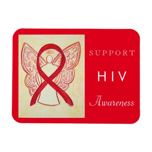 HIV Red Awareness Ribbon Angel Custom Gift Magnets Magneet (Horizontaal)