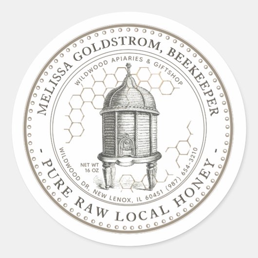 Hive Honey Label met honingraat taupe (Voorkant)