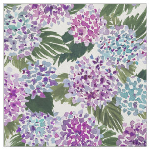HIYA HYDRANGEA Painterly Paarse Floral Waterverf Stof