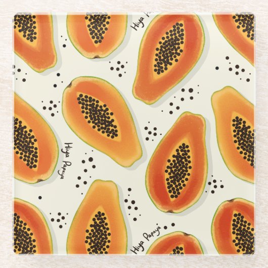 Hiya Papaya Pattern Glazen Onderzetter (Voorkant)