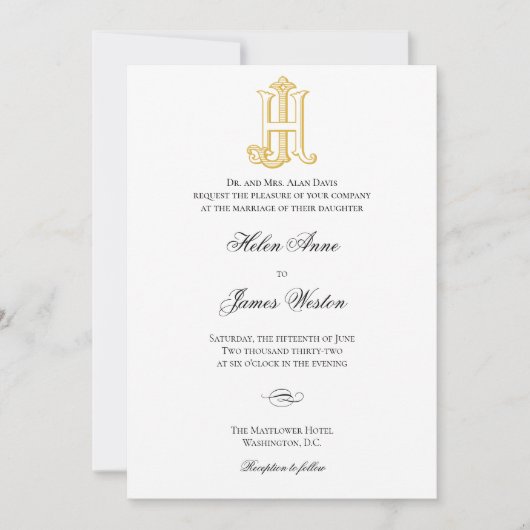 HJ Monogram of JH Monogram Wedding Invitaties Kaart (Voorkant)