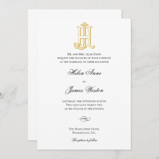 HJ Monogram of JH Monogram Wedding Invitaties Kaart