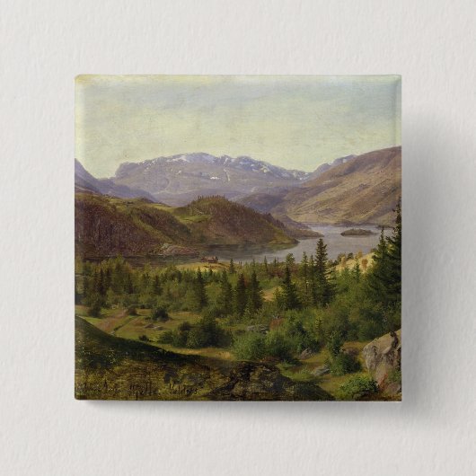 Hjelle in Valders, Tile Fjord, 1835 Vierkante Button 5,1 Cm (Voorkant)