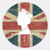 HM Queen, Distress  Union Jack vlag Ronde Sticker (Voorkant)
